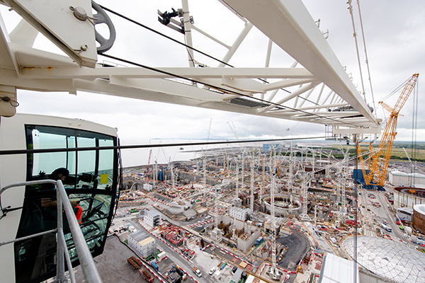 view from a tower crane at Hinkley Point C.